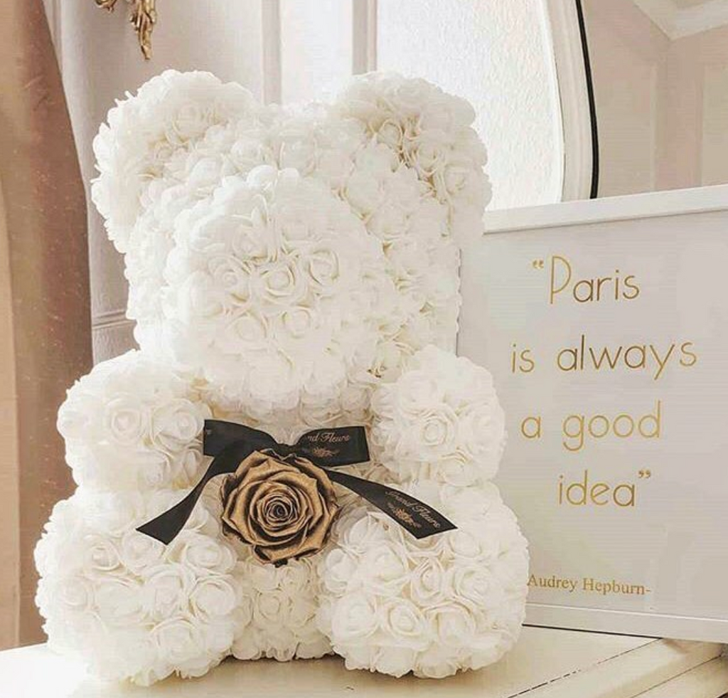 Real flower teddy top bear