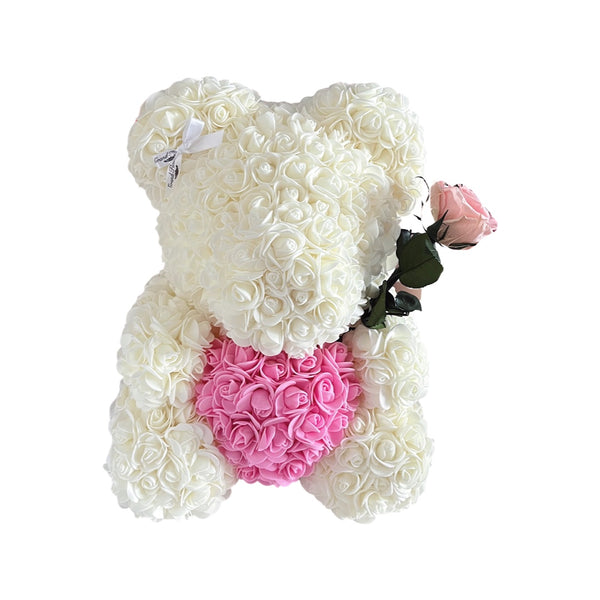 LARGE CREAM WHITE HEART FLEUR BEAR (1 left)
