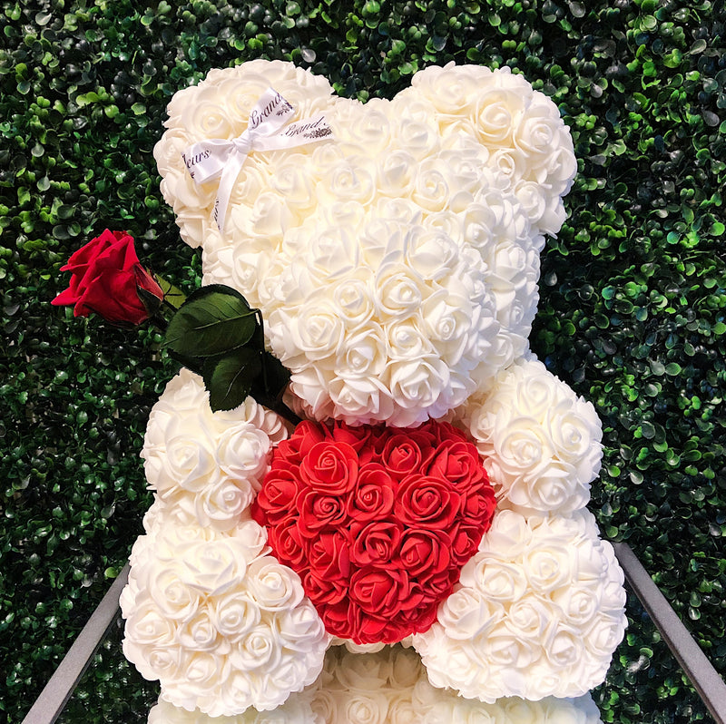 Large White Heart Fleur Bear